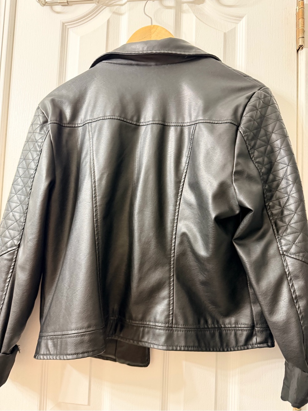 paper tee Black Quilted-Sleeve Faux Leather Jacket - Back View